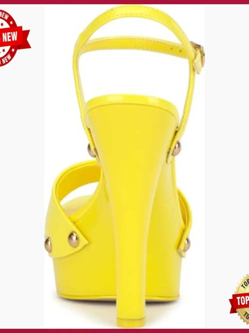 Platform Sandals with Stud Detailing, Adjustable Ankle Strap, 5.1-Inch Heel